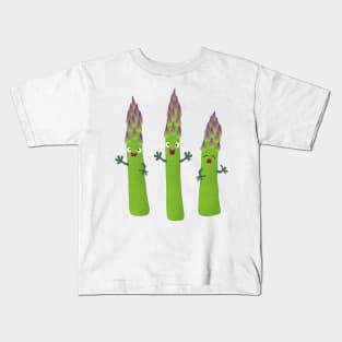 Cute asparagus singing vegetable trio cartoon Kids T-Shirt